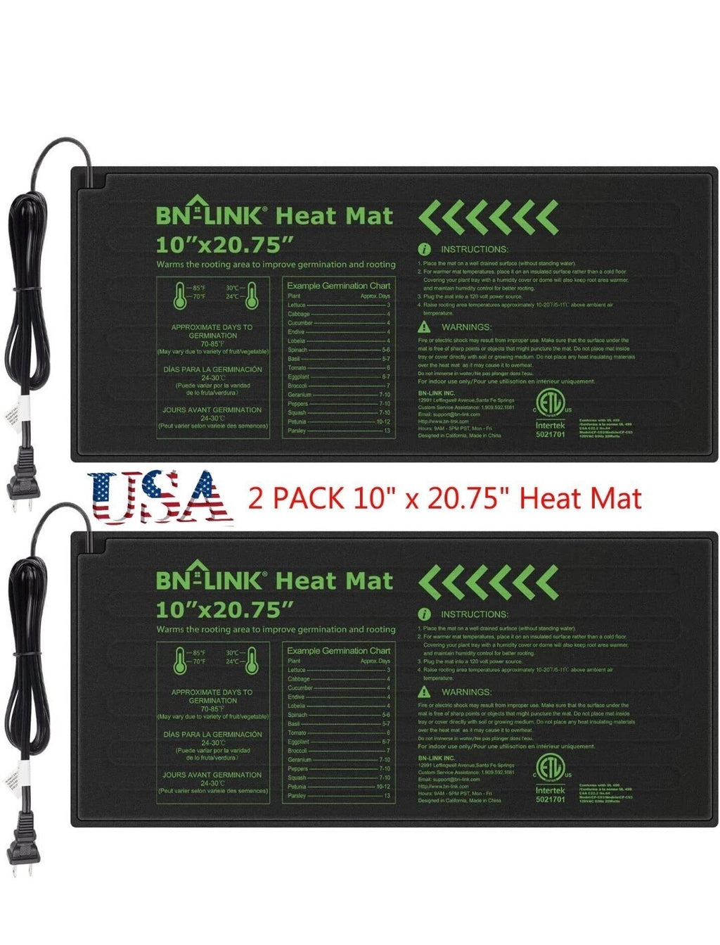 2 Pack Seeding Heat Mat 10"x20" Warm Hydroponic Plant Germination Starting Pad