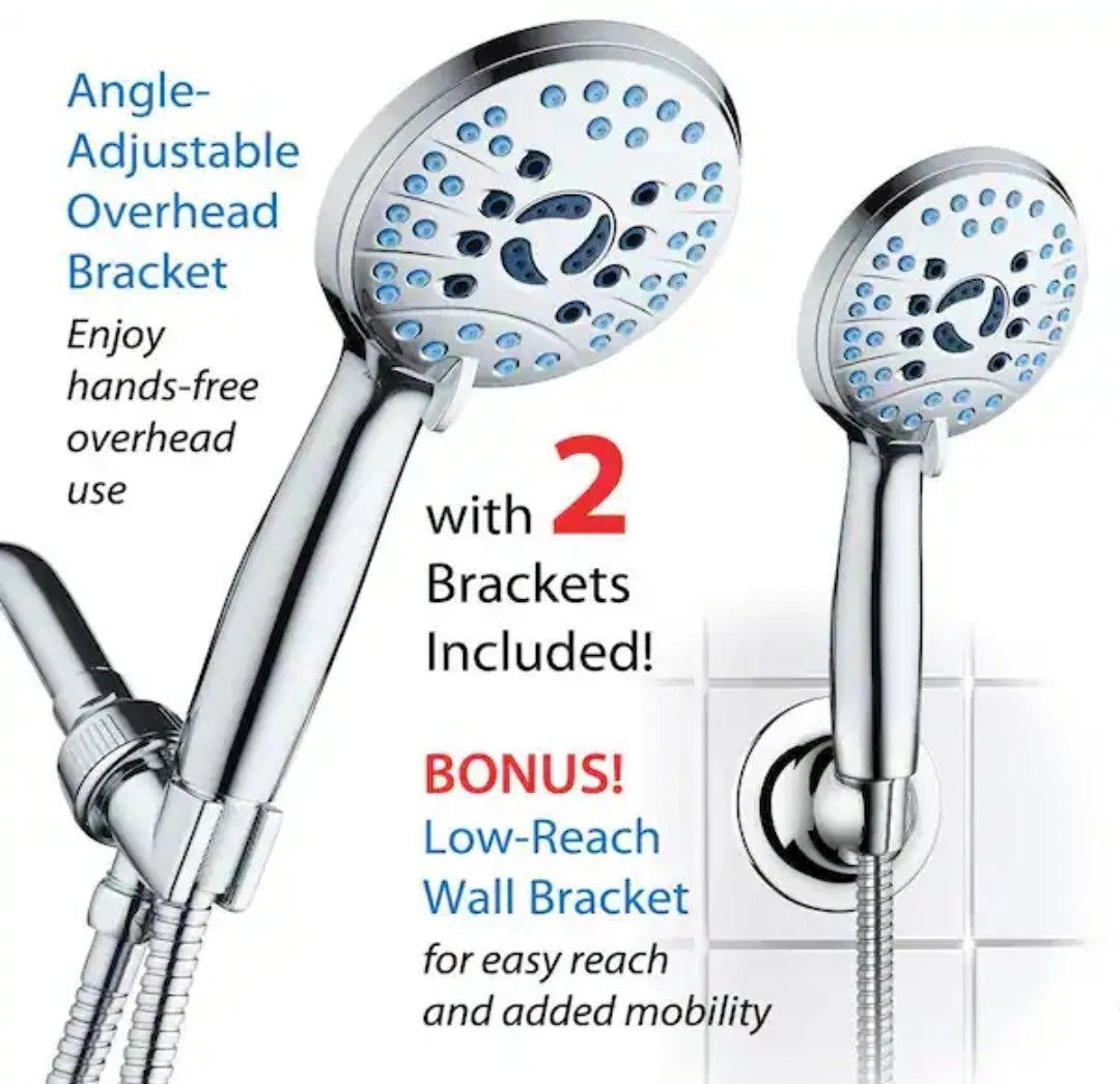 2pck 8-Spray Patterns 2.5 GPM 4.5 in. Wall Mounted Dual ShowerHead New Rough Box