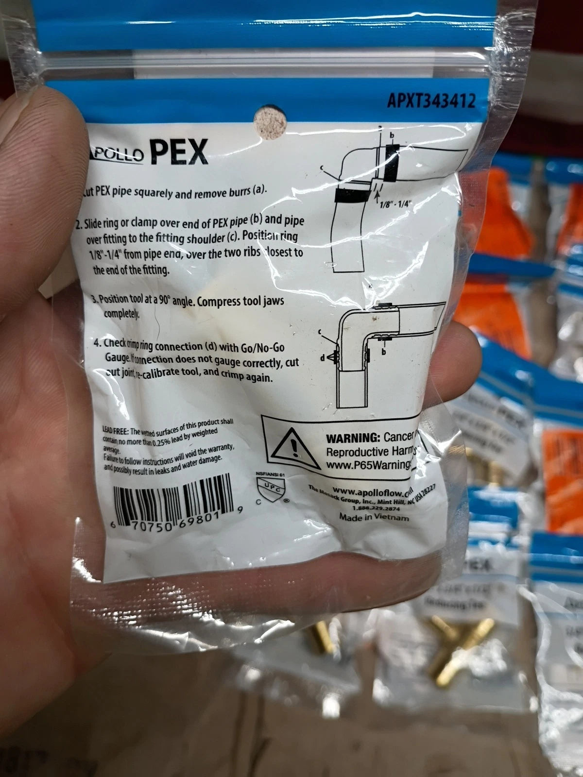 20PK Apollo Pex APXT343412 Reducing Tee 3/4" x 3/4" x 1/2" Barb Fitting, New-OB,