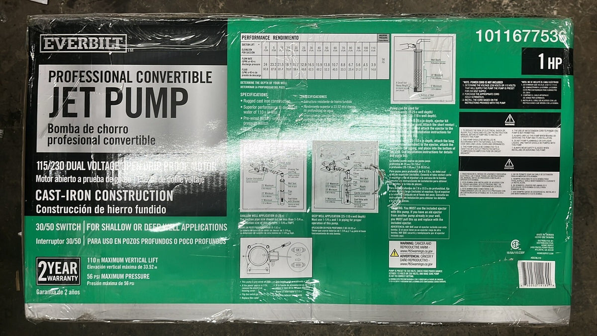 Everbilt HDCWJ10 1HP 115/230v Professional Convertible Jet Pump NEW OPEN BOX