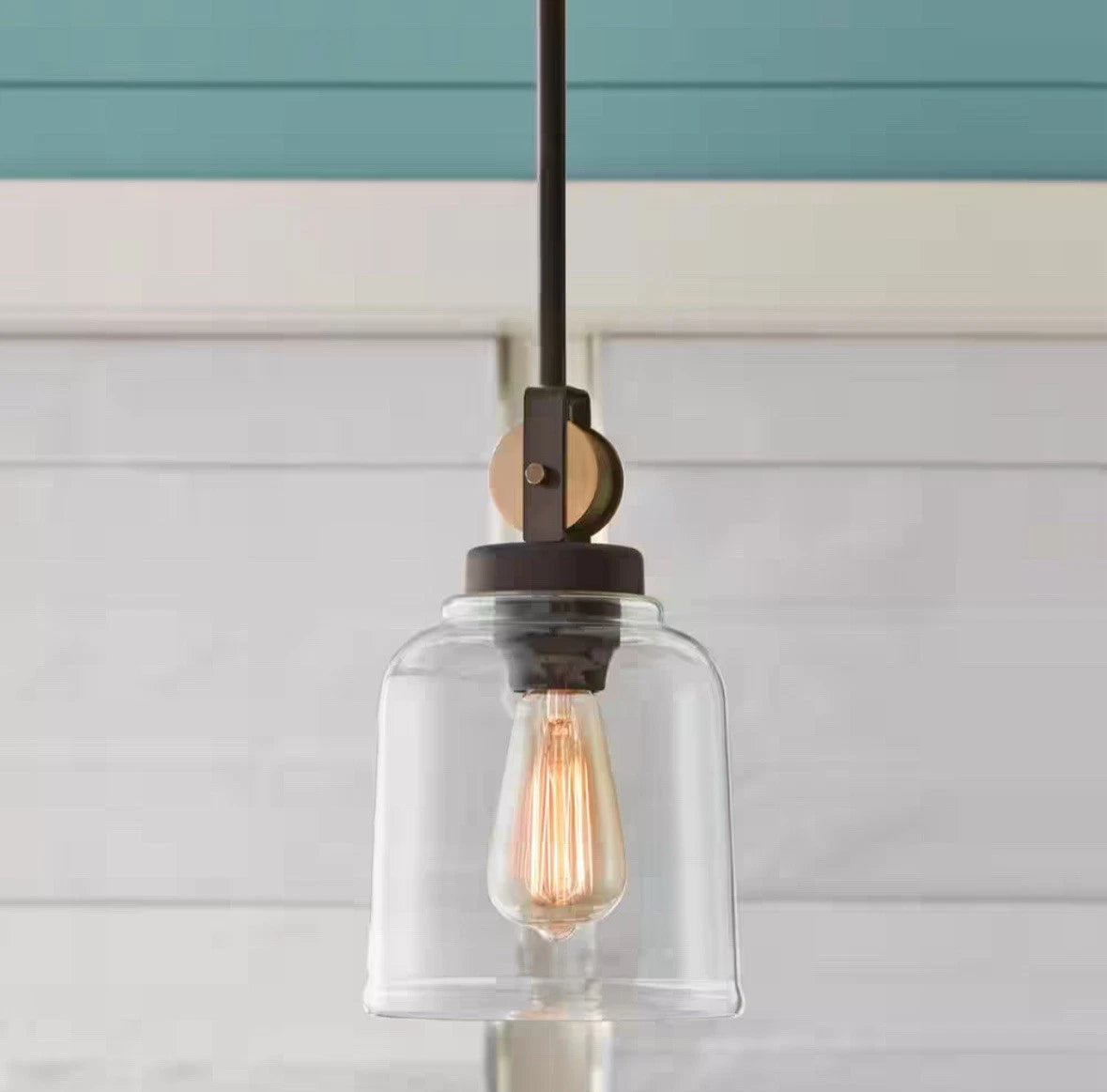 Knollwood 7 in. 1-Light Black Bronze Vintage Brass Accents Industrial Mini Penda