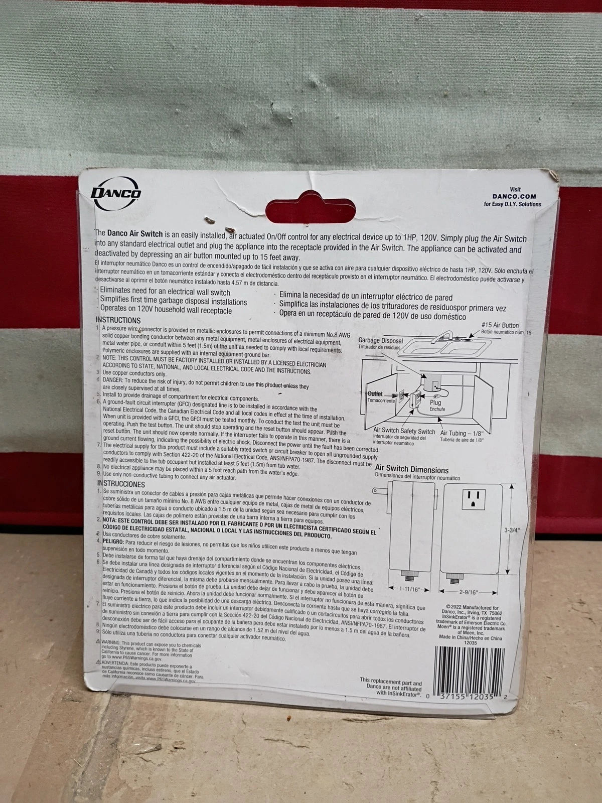 Danco 12035 Sink Top Mount Garbage Disposal Air Switch Stainless Steel Finish