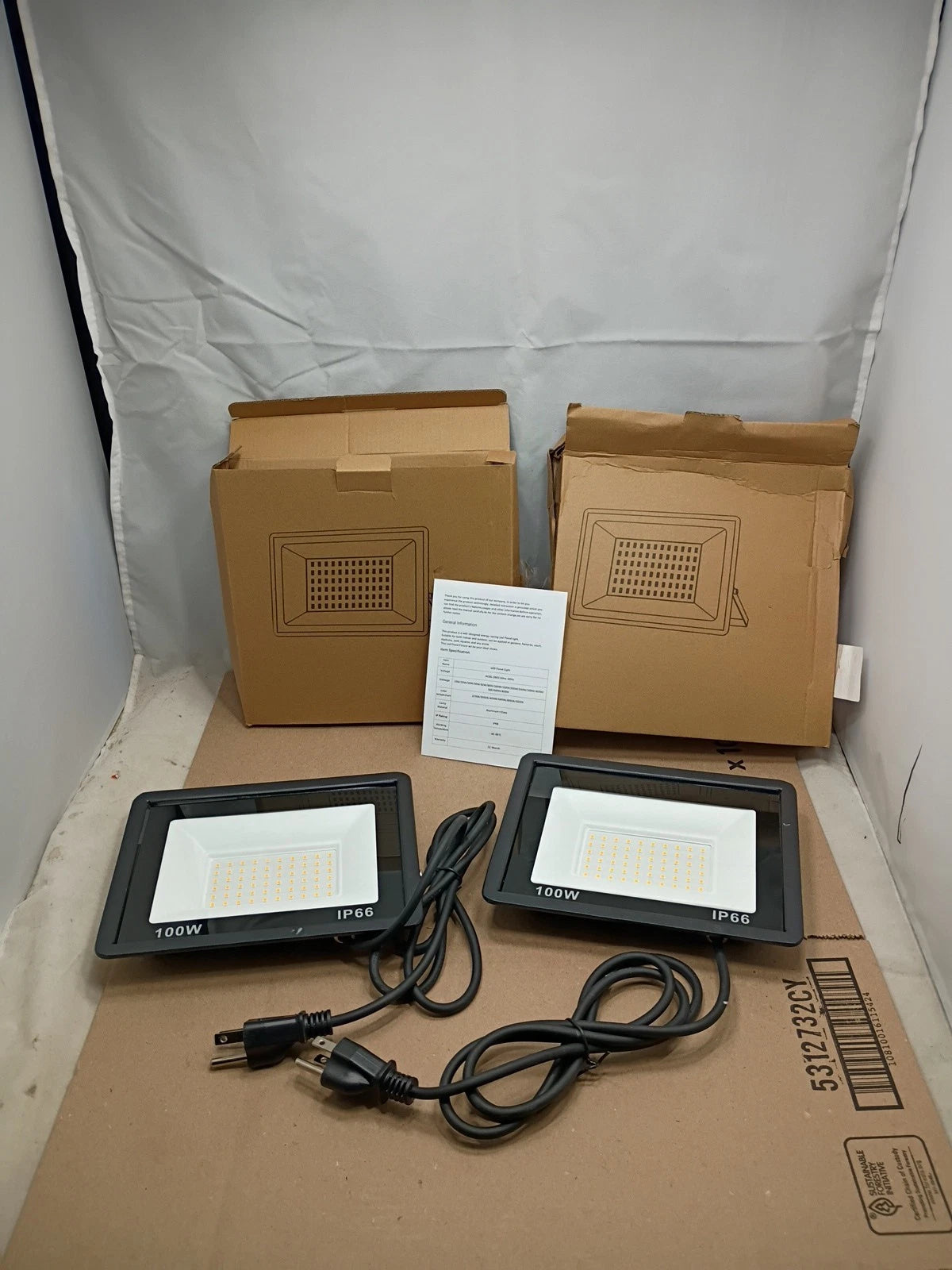 2pack 100W Led Flood Light Outdoor Security Garden Yard Spotlight Lamp Black