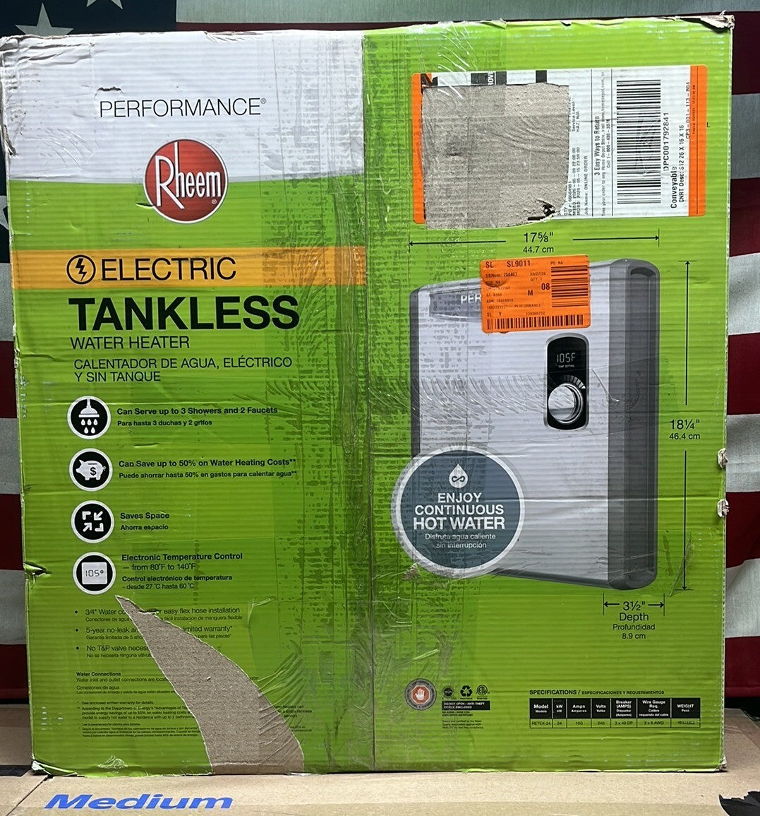 Rheem RETEX-24 Performance 24kW 4.68GPM Tankless Electric Water Heater - Gray