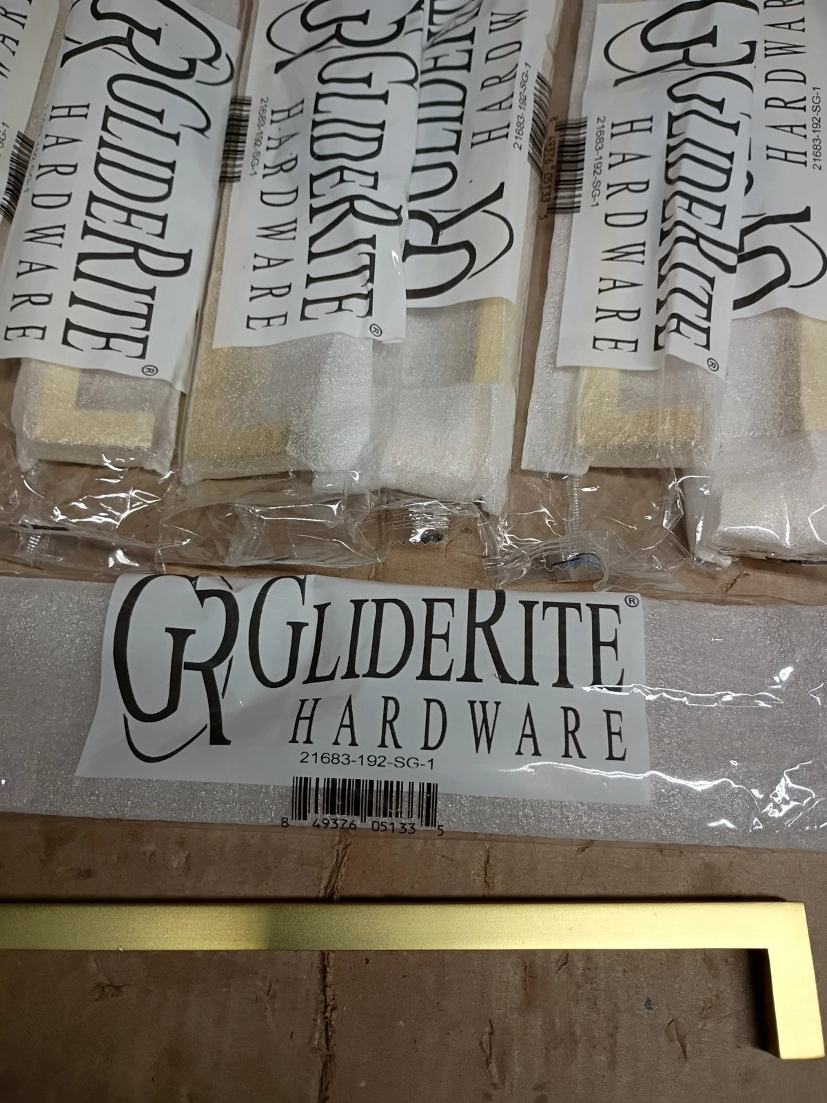 10pk GlideRite 7-9/16" CC Solid Square Slim Bar Pull Satin Gold - 21683-192-SG-1