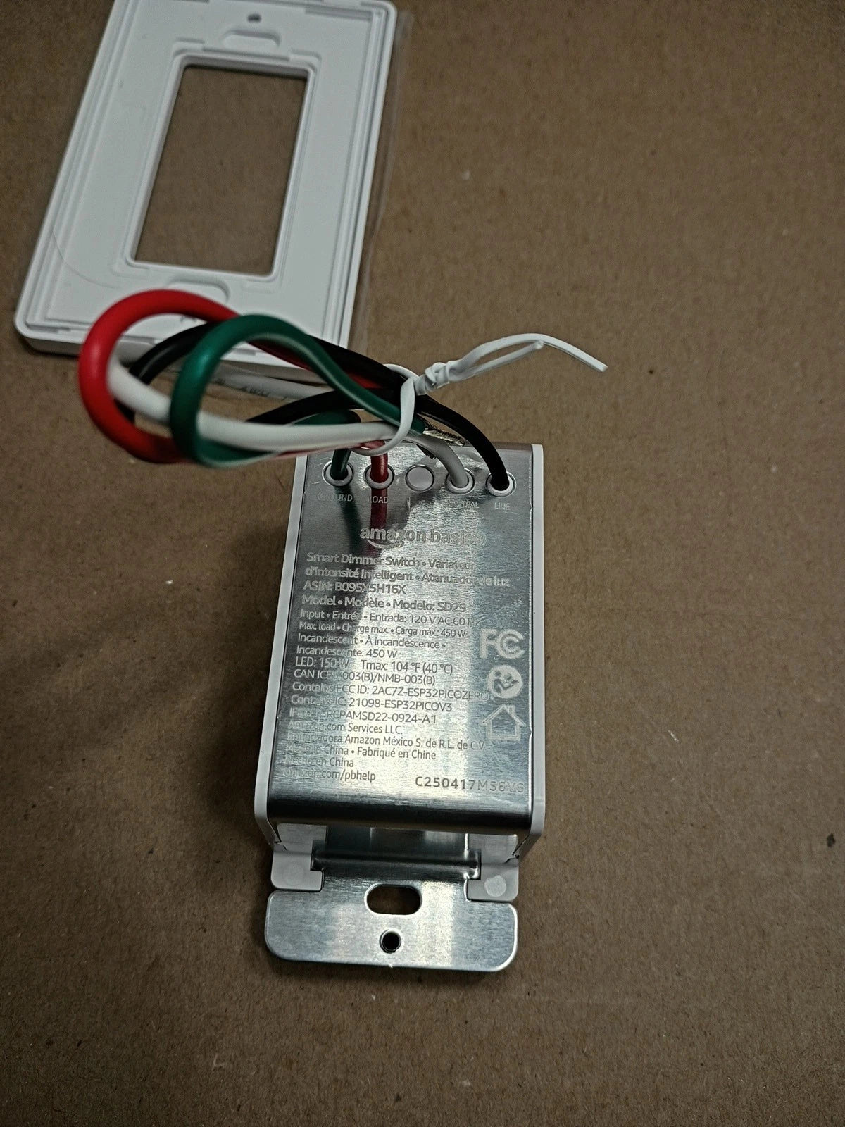 Amazon Basics Single Pole Neutral Wire Smart Switch ASIN B095X5H16 Open Box