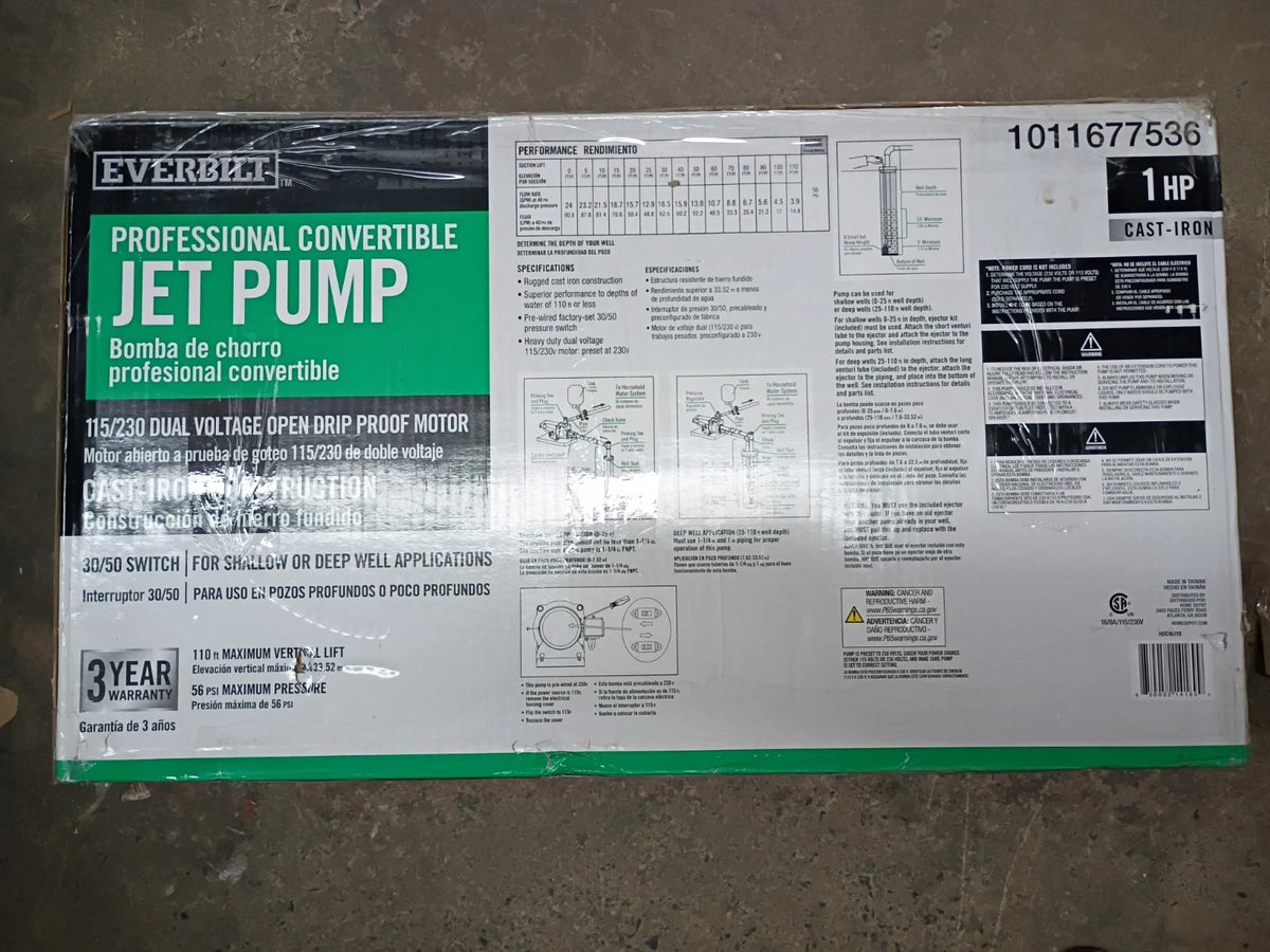 Everbilt HDCWJ10, 1 HP Professional Convertible Jet Pump PARTS ONLY