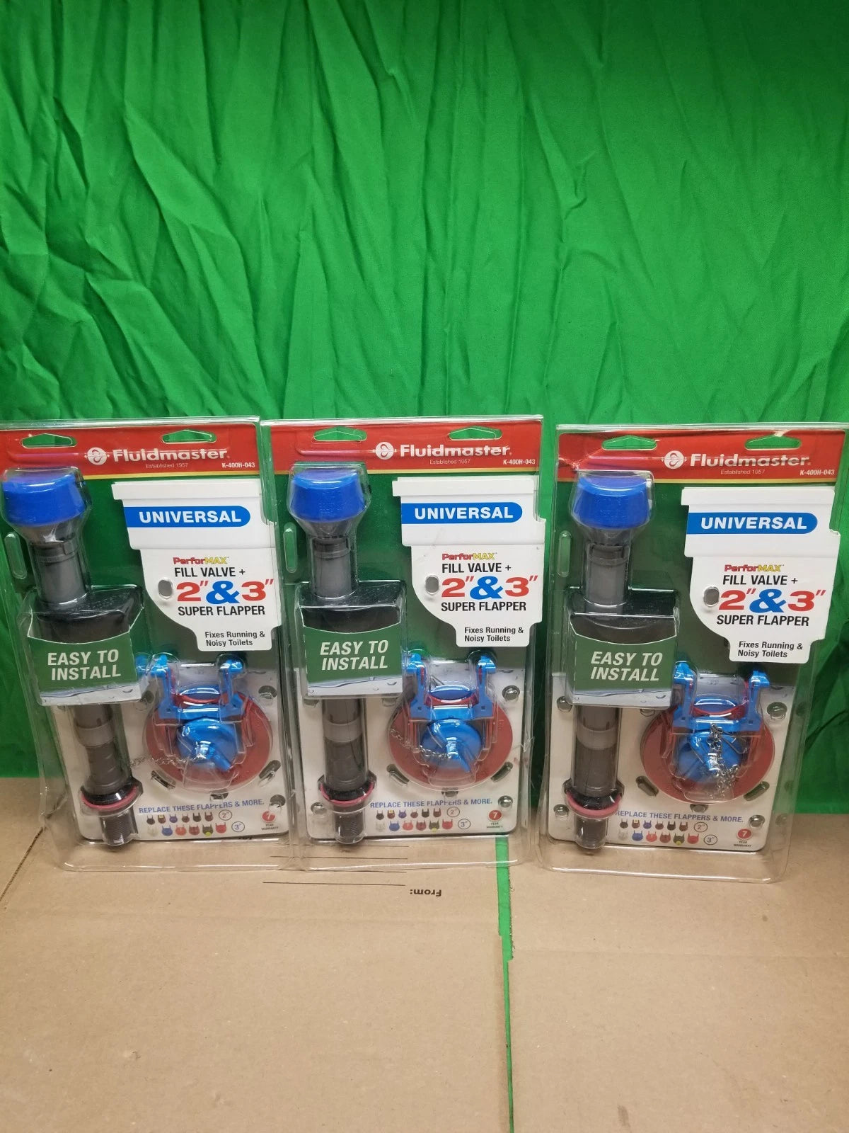 3pck Fluidmaster Fill Valve + 2” & 3” Super Flapper Kit K-400H-043 OPEN BOX