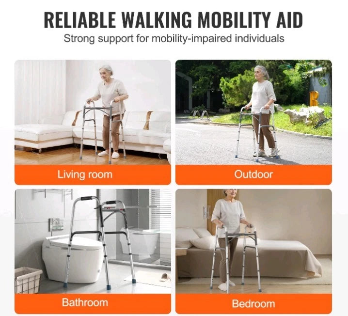 VEVOR Folding Walker Aluminum Mobility Walker Aid with Adjustable Height OB