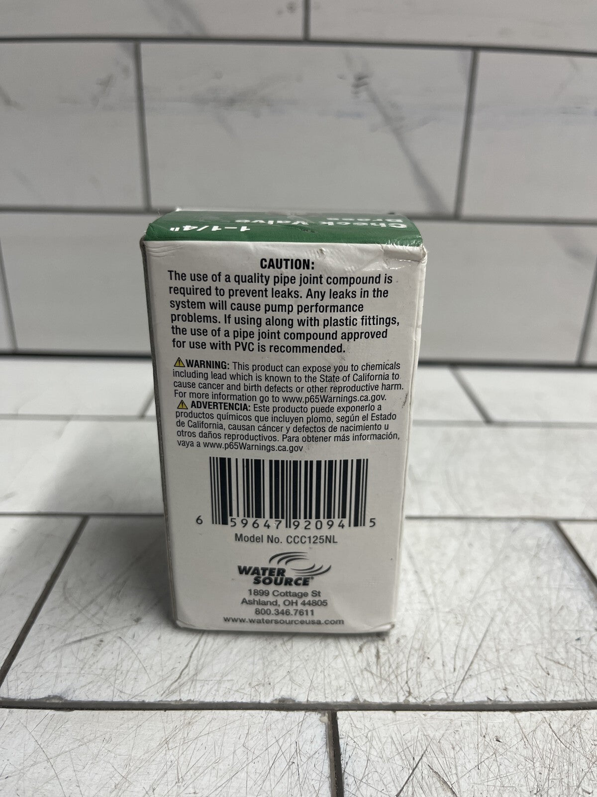 Water Source CCC125NL 1-1/4 in. Solid brass Two-Hole Control Center Check Valve