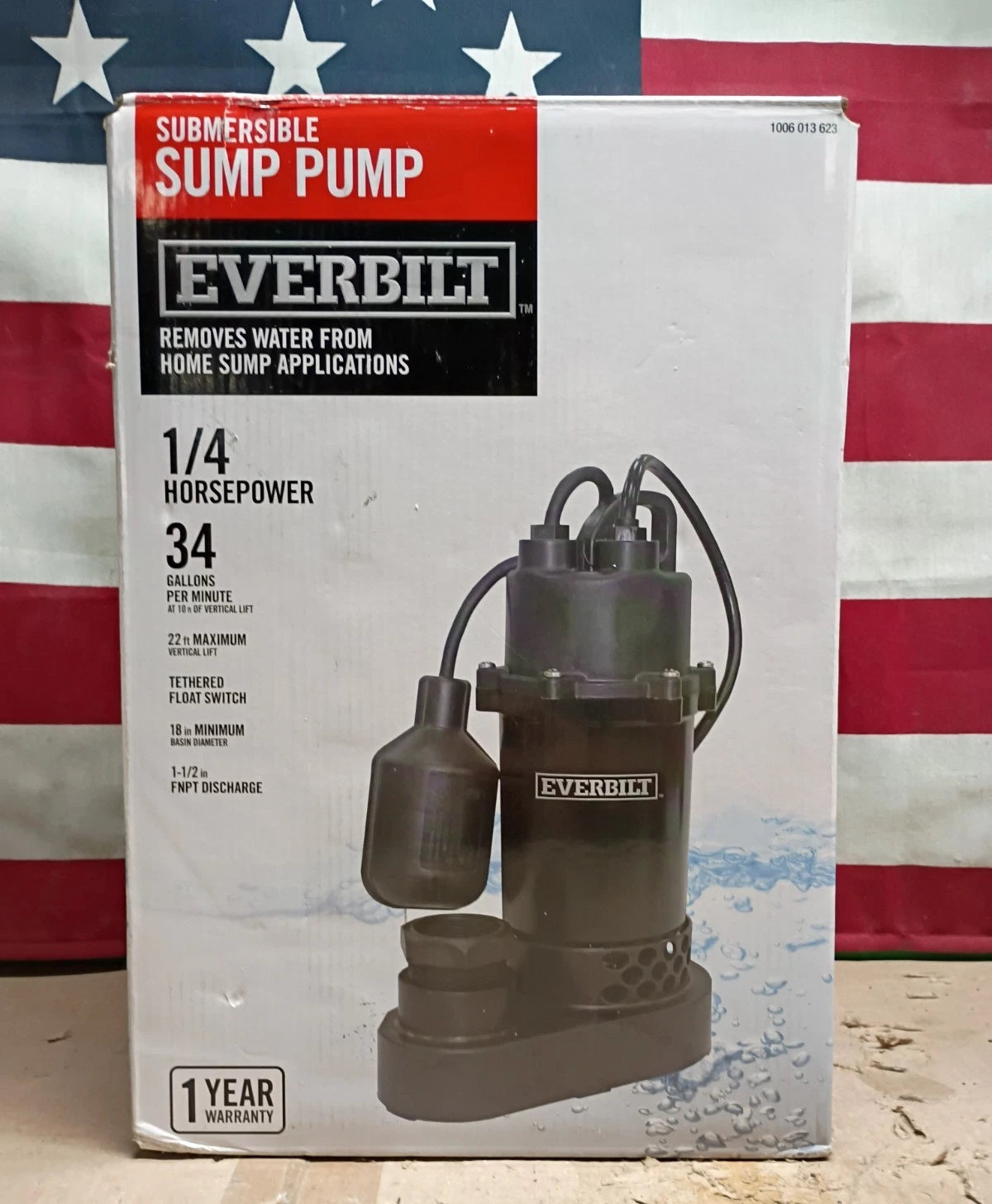 Everbilt 1/4 HP Aluminum Sump Pump w/ Tether Float Switch HDSP25W OPEN BOX.