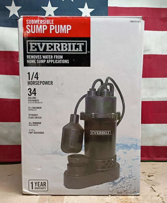 Everbilt 1/4 HP Aluminum Sump Pump w/ Tether Float Switch HDSP25W OPEN BOX.