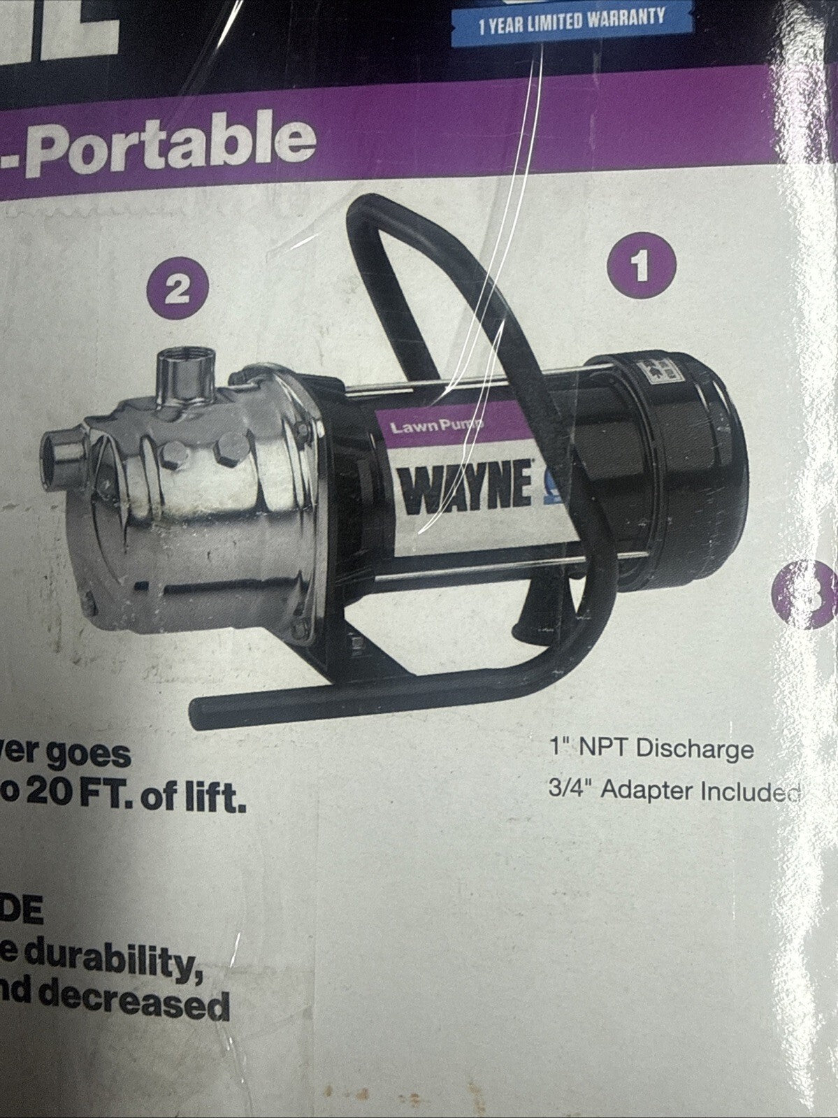 WAYNE PLS100 1 HP Portable Stainless Steel Lawn Irrigation Sprinkler Pump NOB