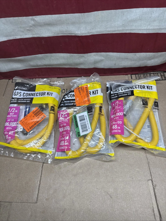 3pk Home-Flex EBRC-Y-44-48 1/2" MIP x 1/2" MIP x 48" Gas Connector Kit 5/8", OB,