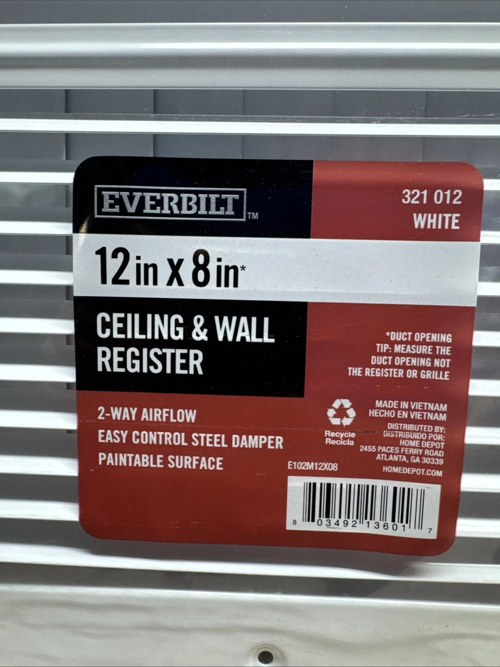 Lot Of 30 Everbilt 12 in. x 8 in. 2-Way Steel Wall/Ceiling Register in White..