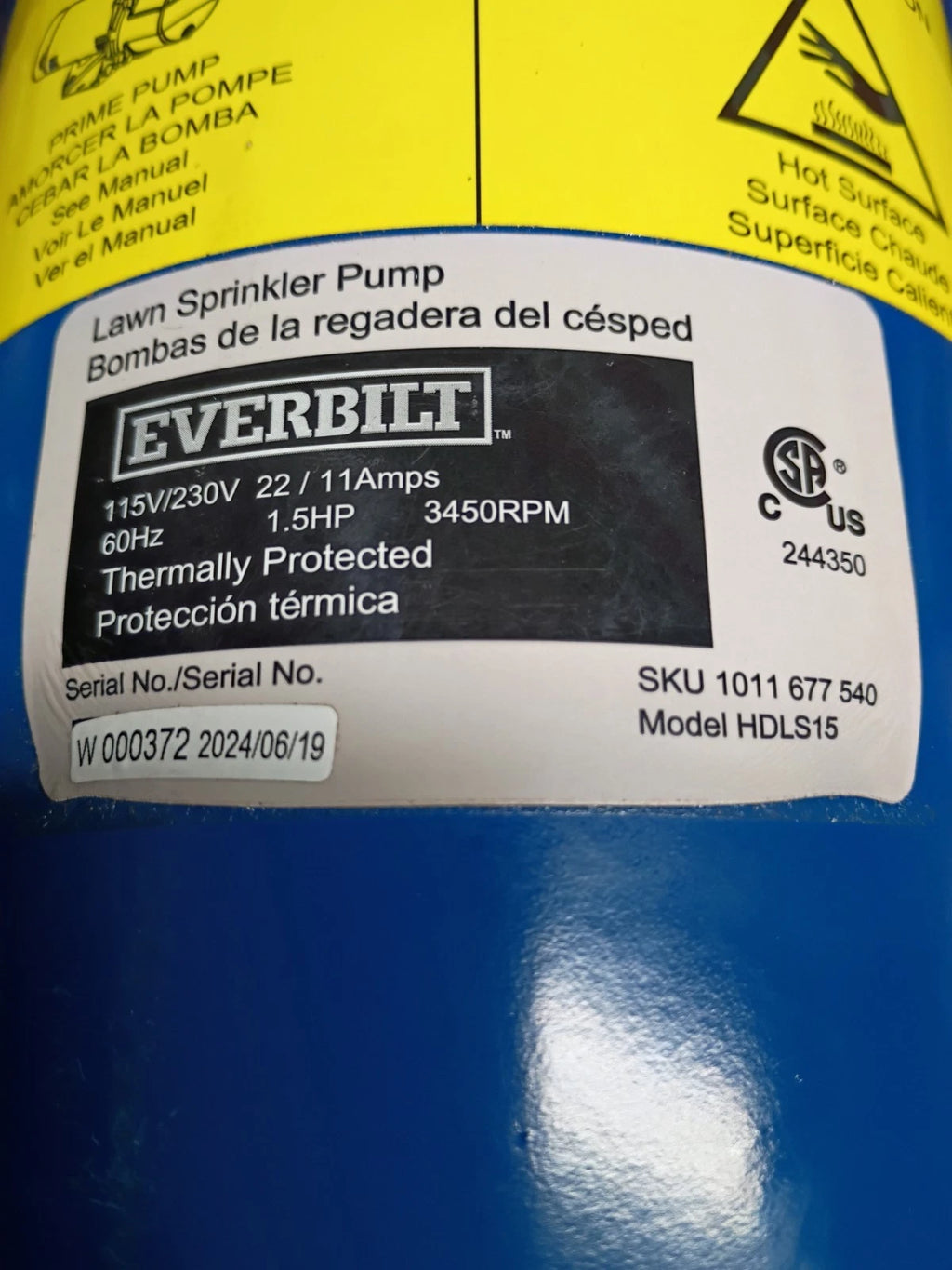 Everbilt 1-1/2 HP Dual Voltage Cast Iron Professional Irrigation Pump Parts