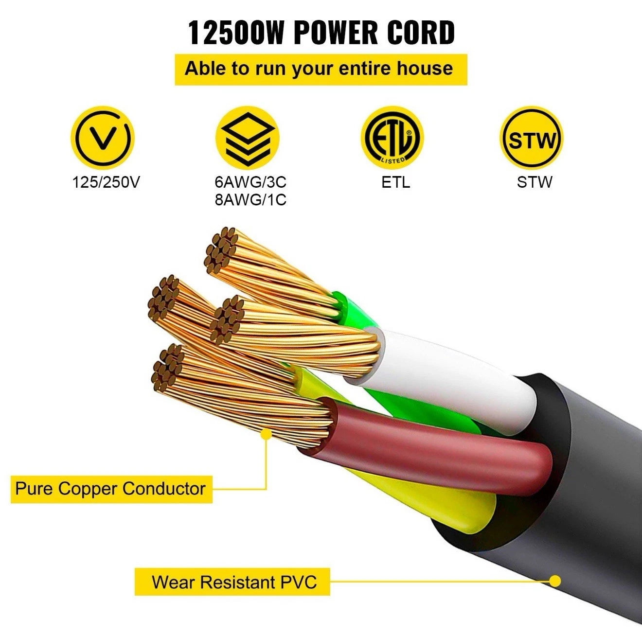 VEVOR 25 FT 50Amp RV Extension Cord NEMA N14-50P to N14-50R, 125 / 250V Heavy D.