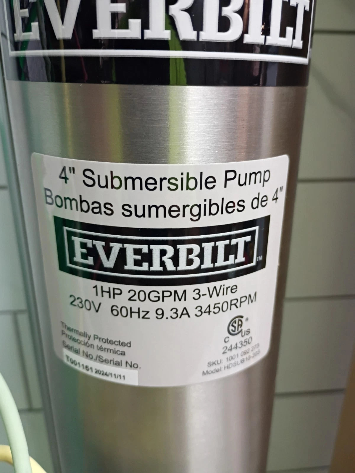 Everbilt 1HP Submersible 3-Wire 20GPM Well Pump HDSUB10-203 READ DESCRIPTION