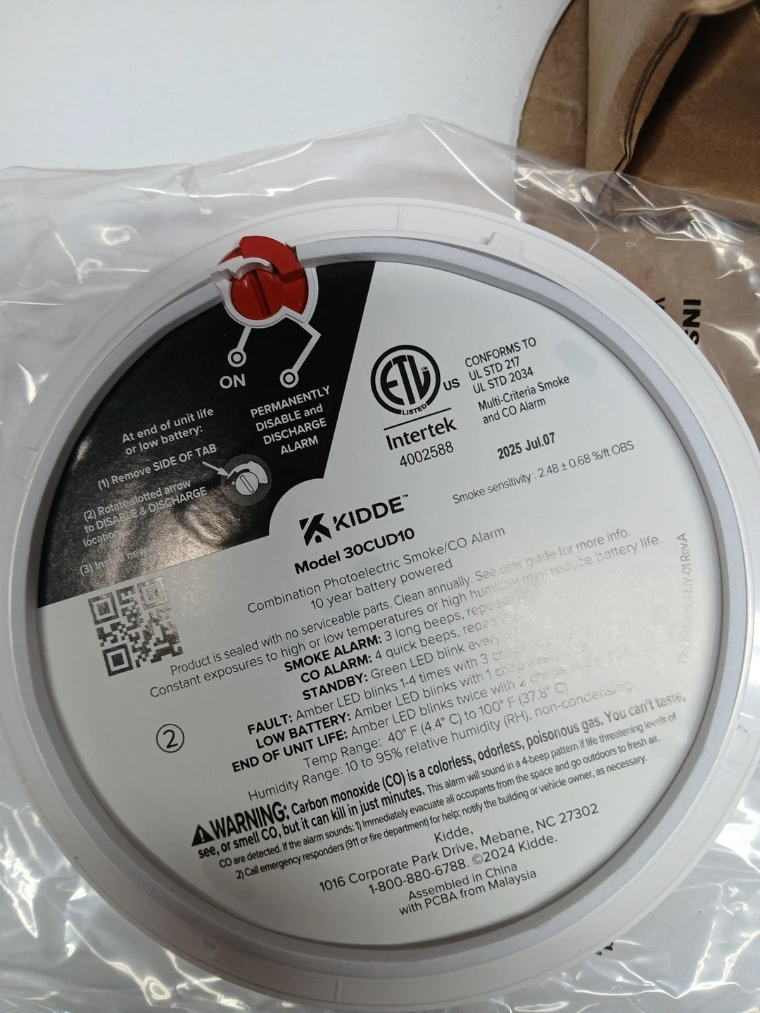 Kidde Smoke & CO Detector, 10-Year Battery, LED Warning Indicators 30CUD10 NOB.