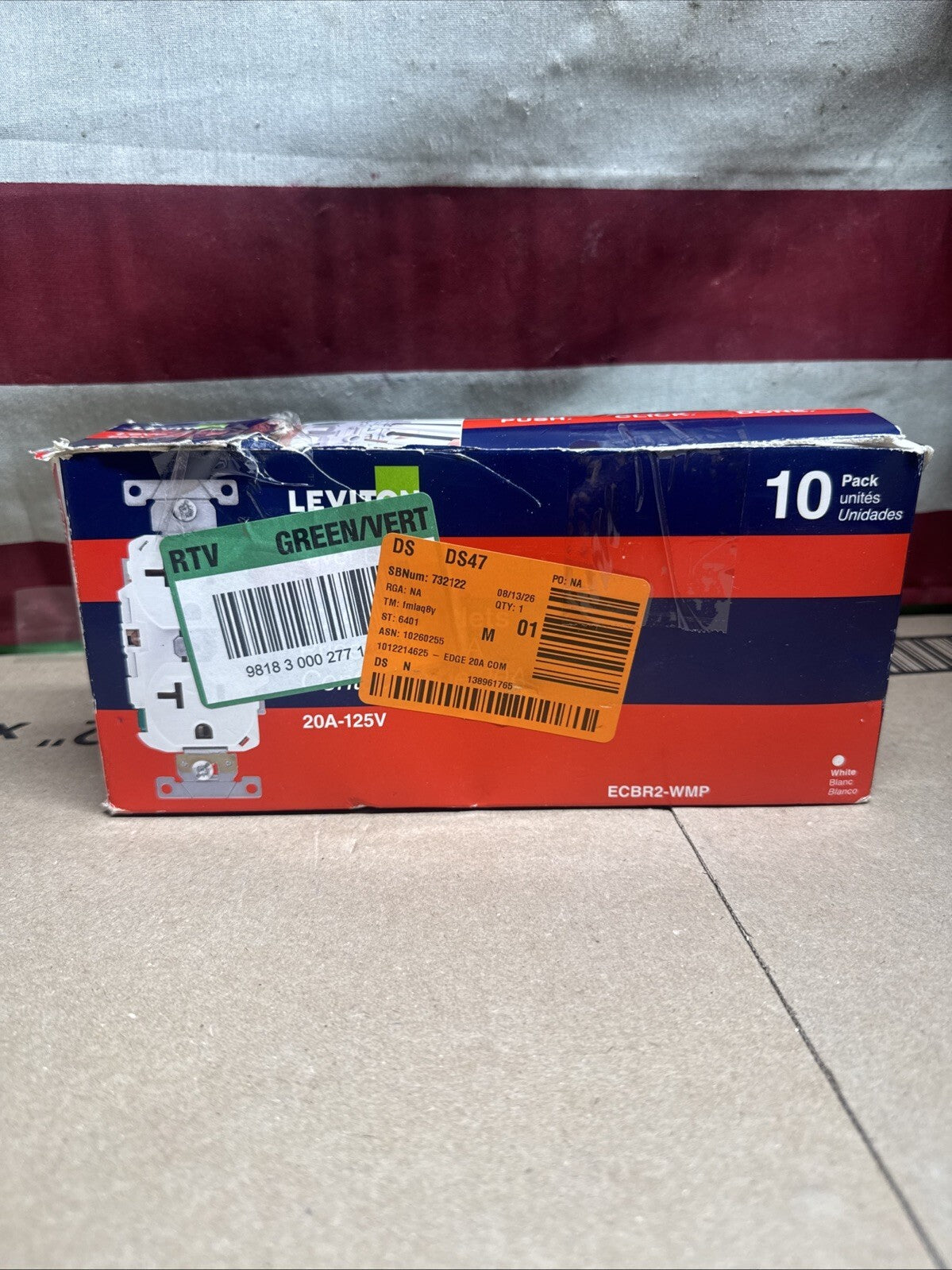 1PK Of 10  Leviton ECBR2-WMP Lever Edge 20 Amp 125-Volt Duplex Outlet (Open Box)