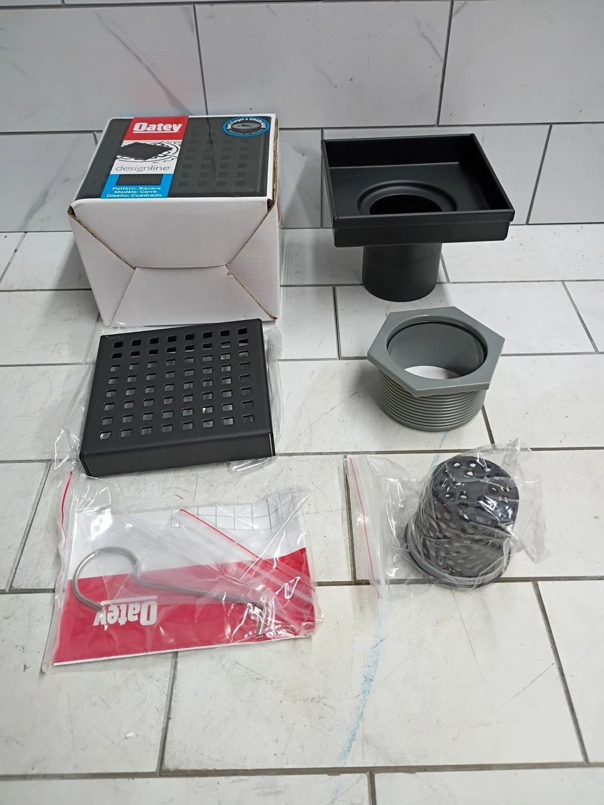 Oatey Designline 4"x4" Stainless Steel Square Shower Drain in Matte Black OB