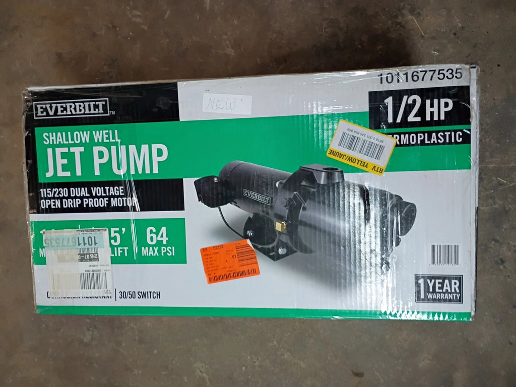 Everbilt HDSWH5P 1/2 HP Plastic Shallow Well Jet Pump New Open Box