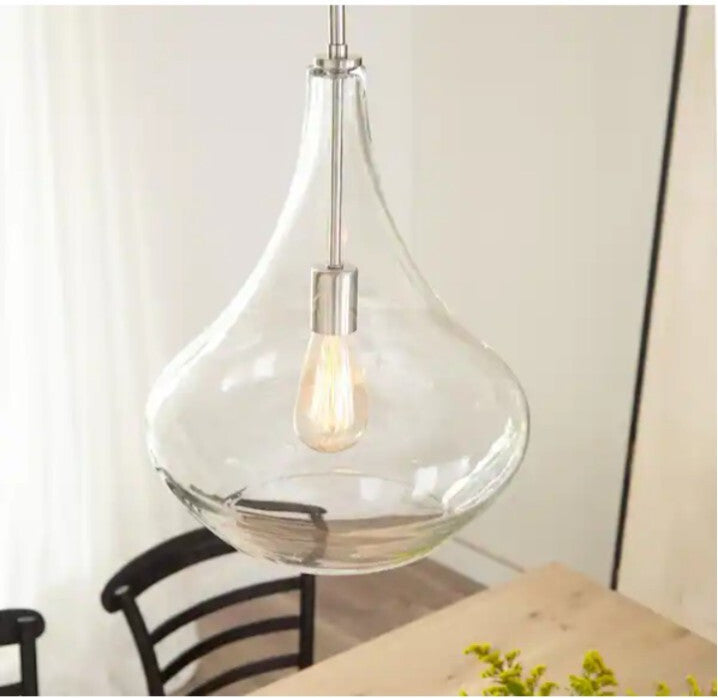 Mora 13 in. W x 17 in. H 1-Light Clear Glass Teardrop Modern Pendant Open Box