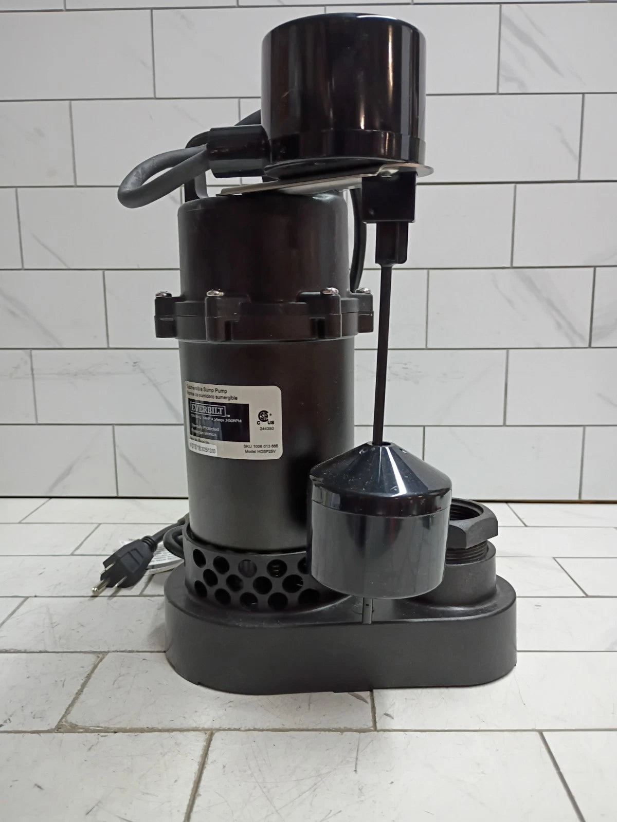 Everbilt HDSP25V 1/4 HP Submersible Sump Pump vertical float switch OB