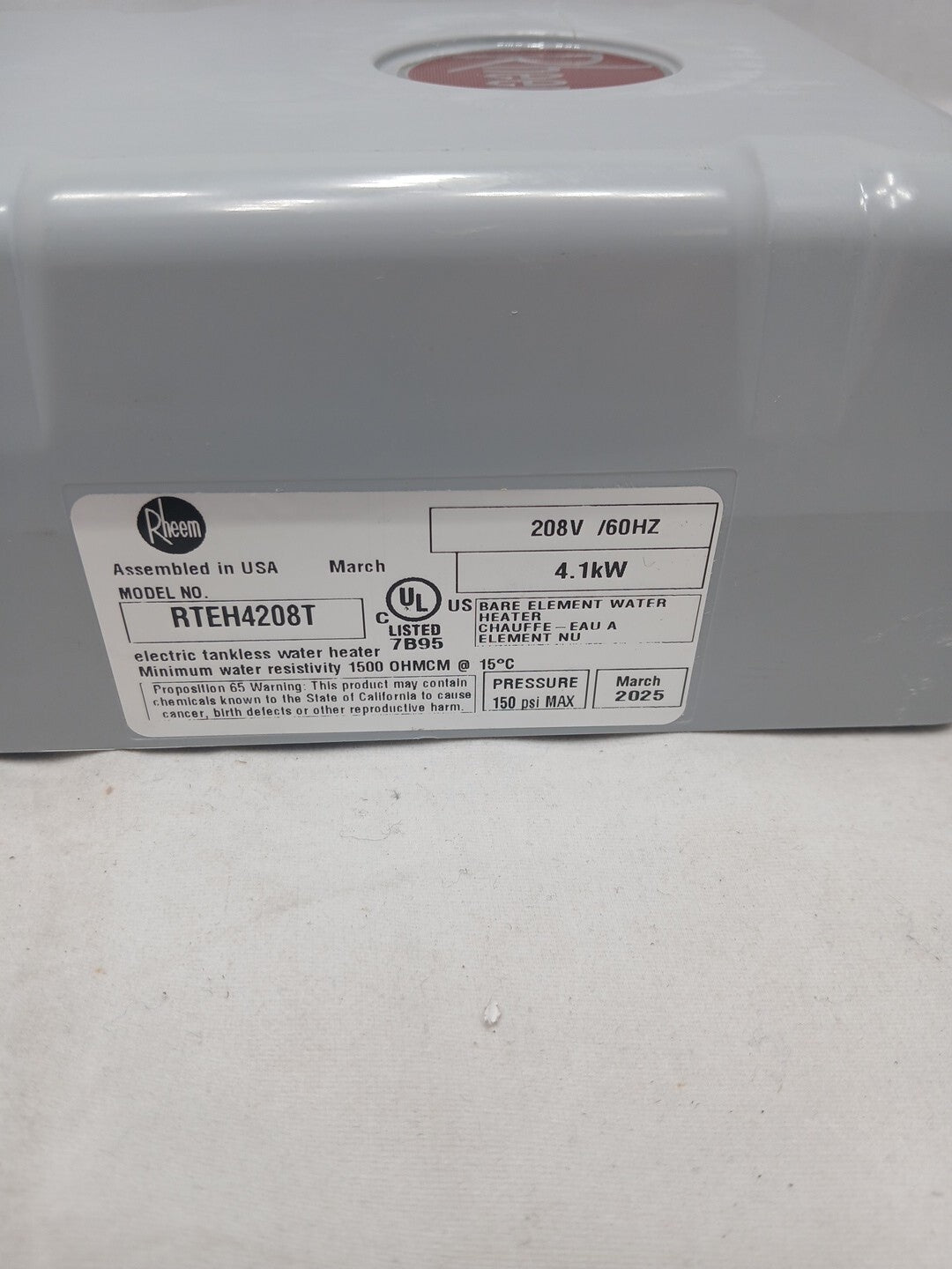 Rheem4.1 kW, 208-Volt Non-Thermostatic Tankless Electric Water Heater,...