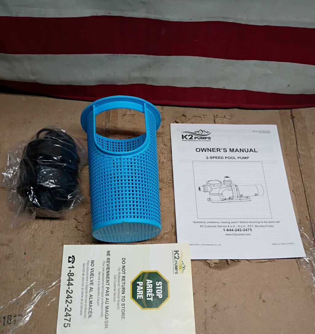 K2 Pumps Pool Pump 1.5 Hp Self Priming Two Speed 230 Volt Doe Compliant Open Box
