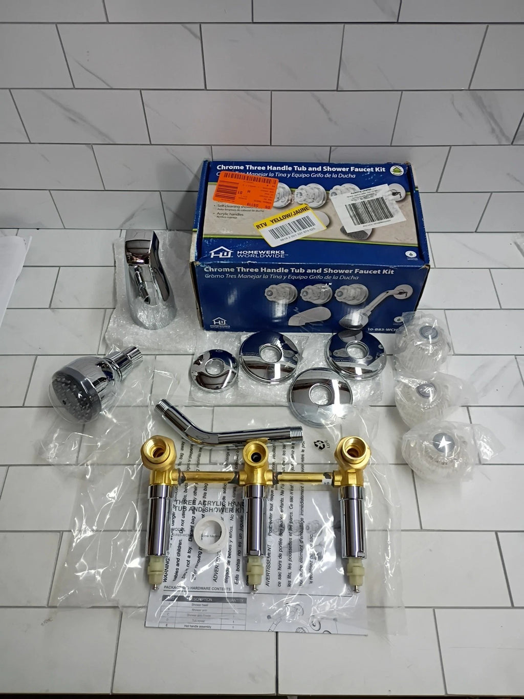10-B83-WCH-B Chrome Finish Three-Handle Tub and Shower Faucet Set New Open Box