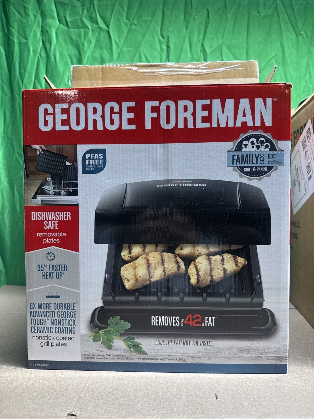 NOB George Foreman GRP1060B-TX  Family Size Removable Plate Grill Black Sealed