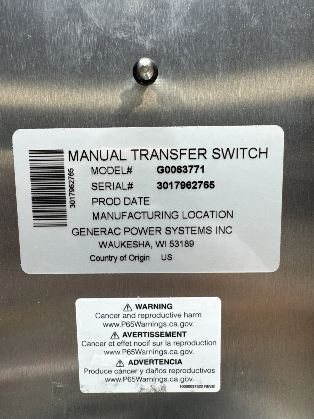 Generac Model#: G0063771 30-Amp 1-2 Circuit Manual Transfer SwitchBase