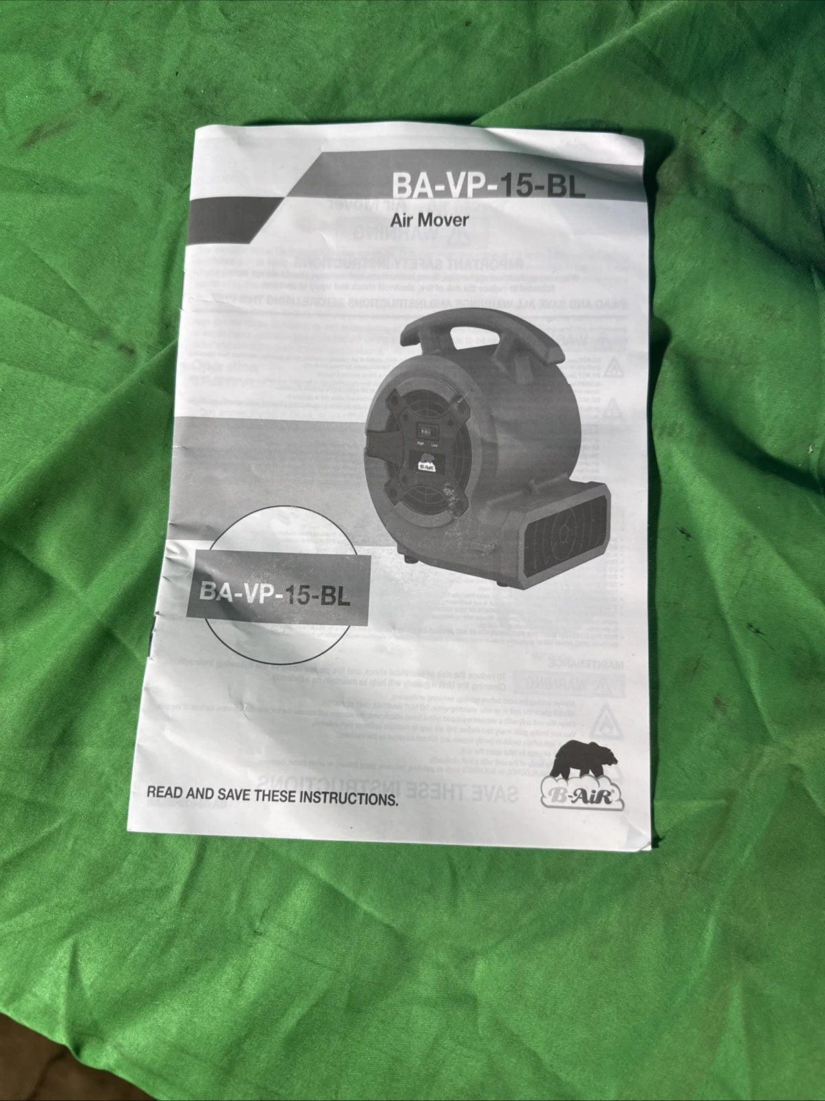 B-Air 1/8 HP Air Mover Carpet Dryer Floor Blower Fan for Home Use in Blue.
