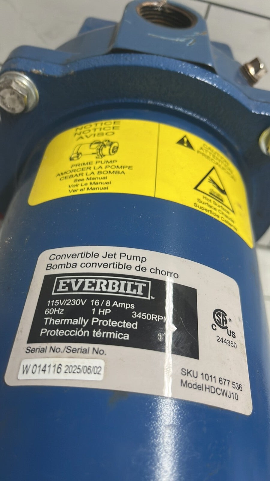 Everbilt HDCWJ10, 1 HP Professional Convertible Jet Pump PARTS ONLY
