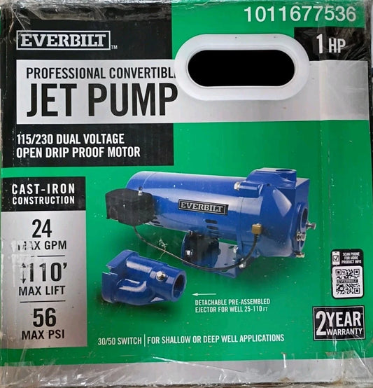 Everbilt 1 HP Professional Convertible Jet Pump. Read Description PARTS ONLY*