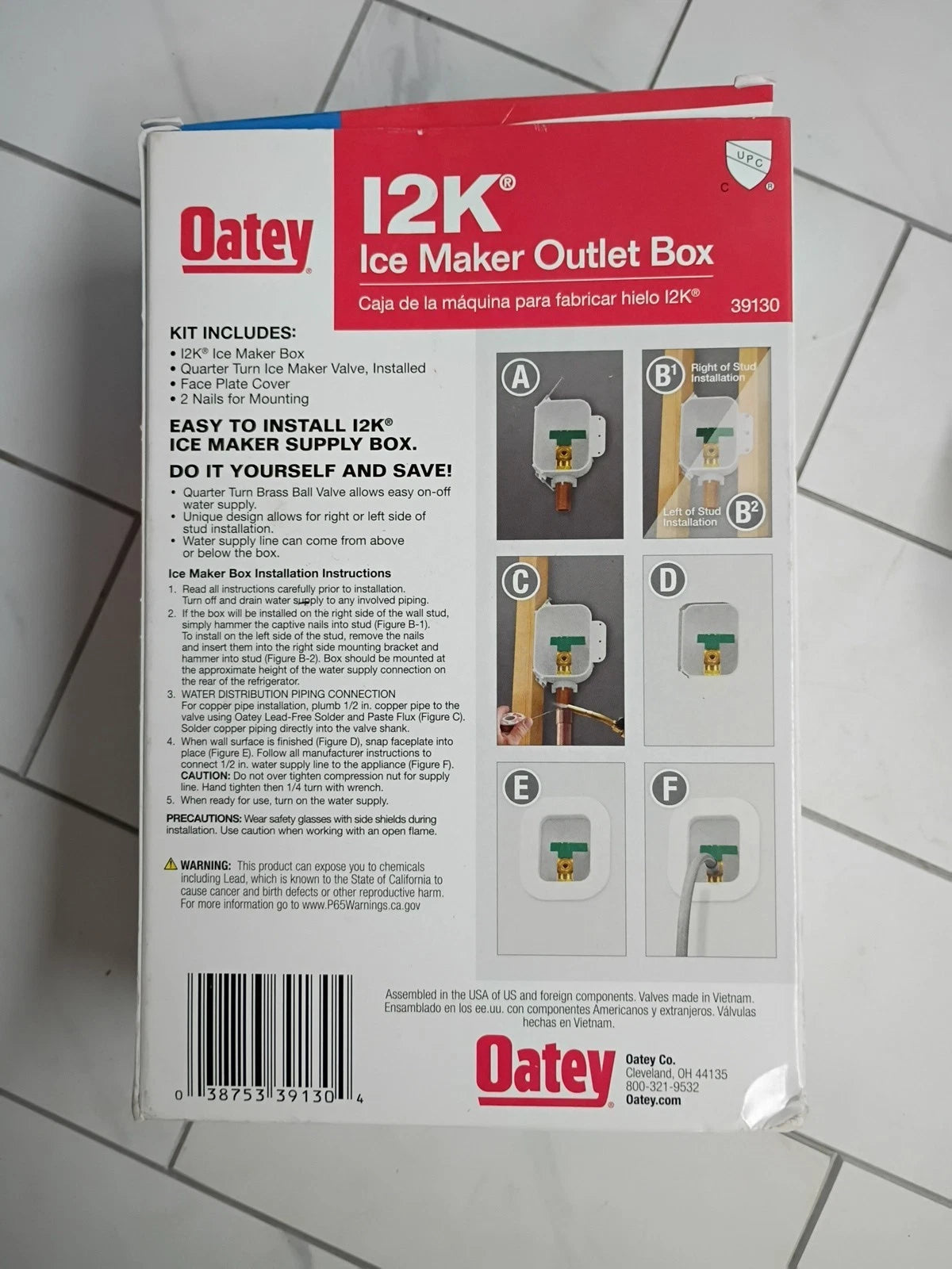 2pk Oatey I2K 39130 Quarter Turn Ice Maker Outlet Box Open Box