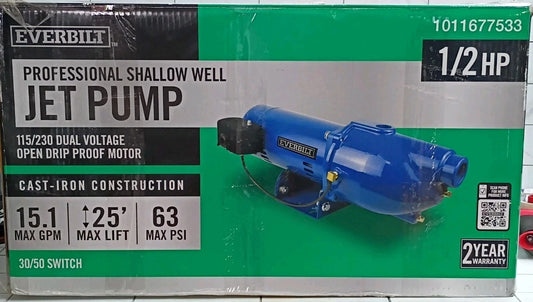 Everbilt Shallow Well Jet Pump Cast Iron 1/2HP HDSWJ5 New OPEN BOX