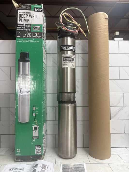 EVERBILT 3/4 HP 4" 10GPM 3 WIRE SUBMERSIBLE DEEP WELL PUMP HDSUB7-103 Open Box