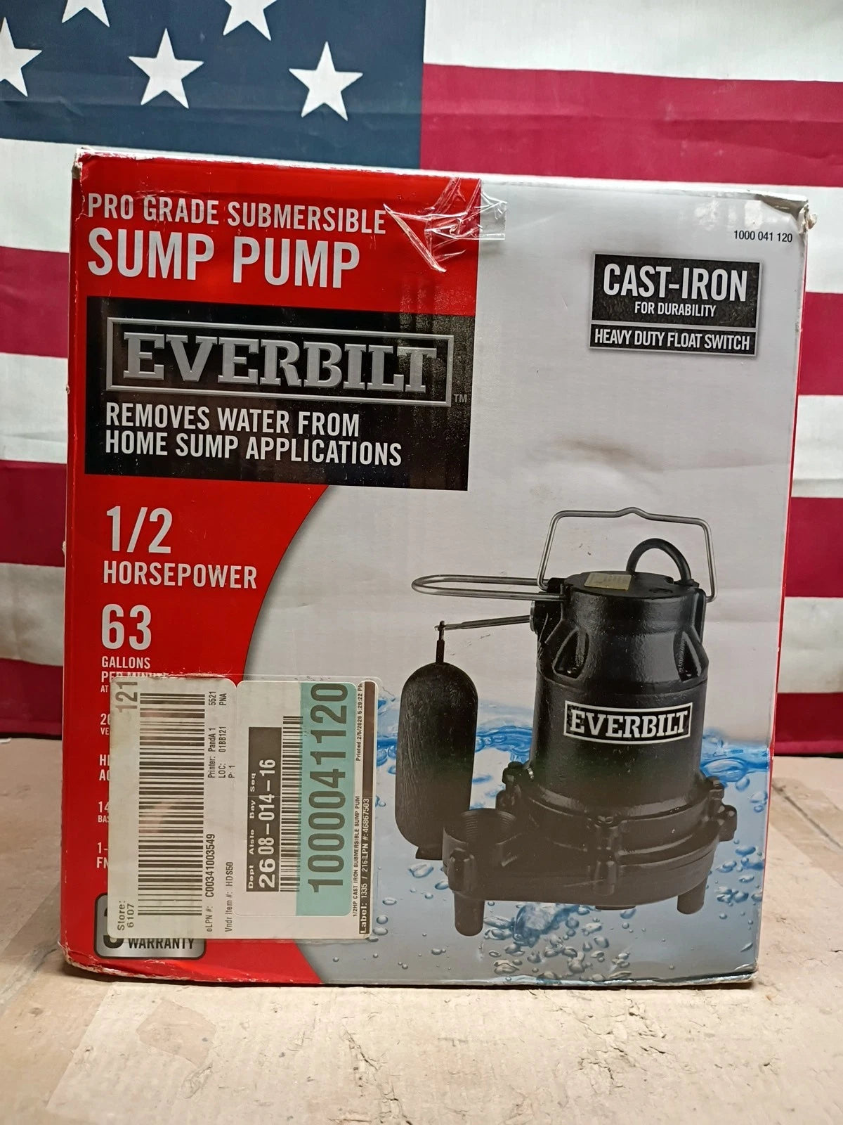 Everbilt HDS50 1/2 HP Cast Iron Submersible Sump Pump USED