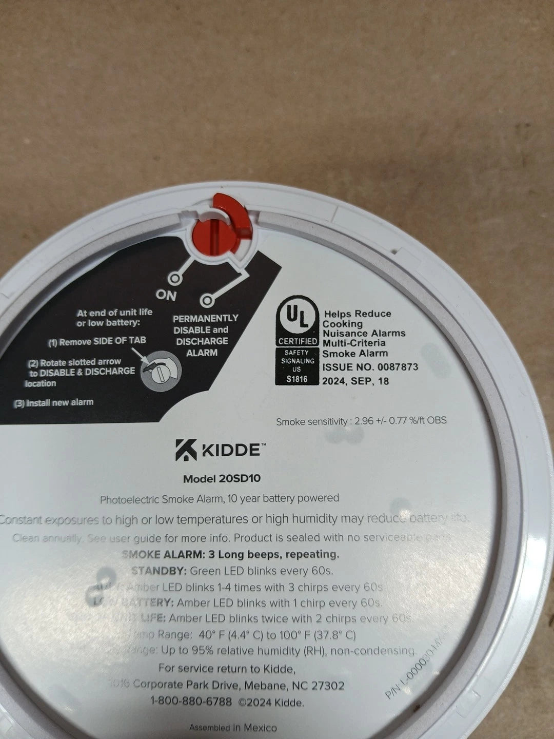 Kidde Smoke Detector Battery Powered LED Warning Light Indicators ,20SD10