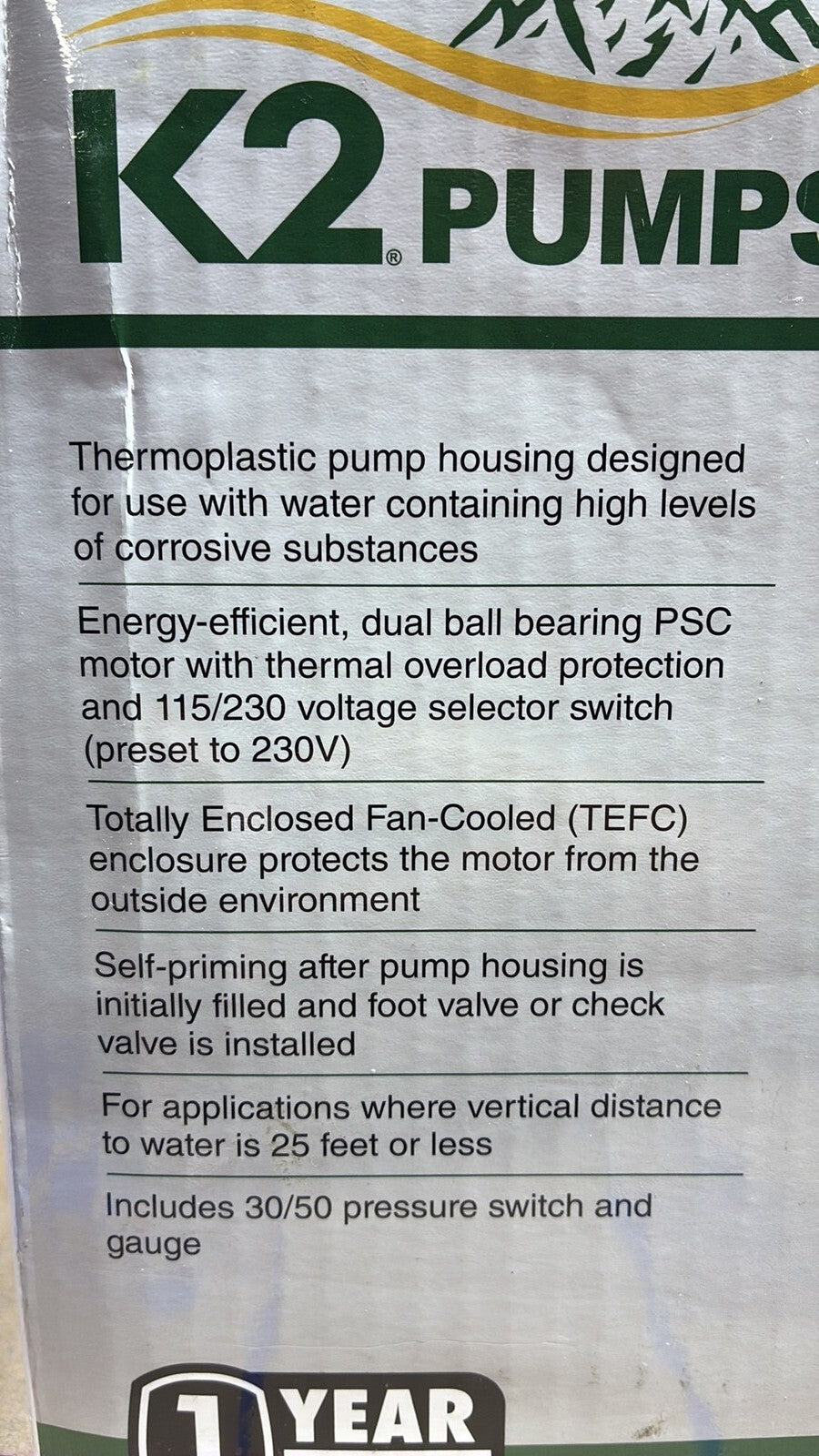 K2 Pumps Shallow Well Jet Pump 1/2 Hp Lead Free Thermoplastic 115/230V NEW