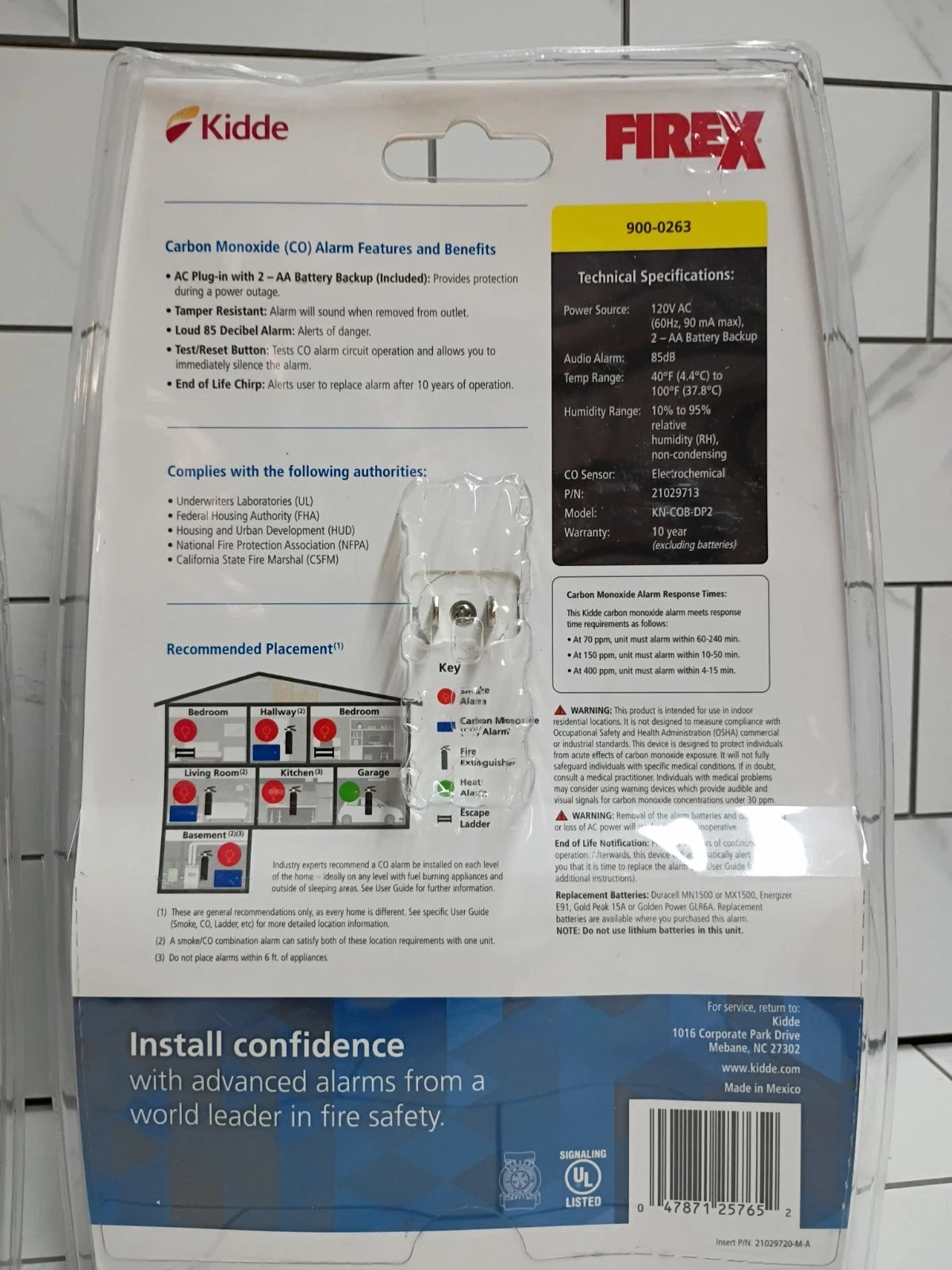 (3 Pack) Kidde 900-0263 Firex Plug-In Carbon Monoxide Detector AA Battery OB