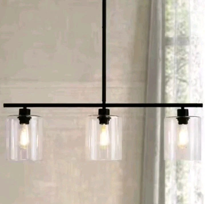 YANSUN 3-Light Matte Black Modern Kitchen Island Light Linear Chandelier OB
