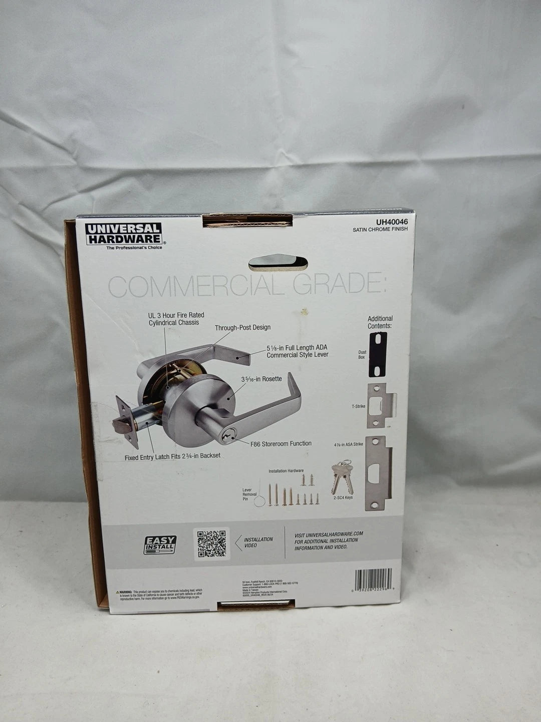 Universal Hardware Commercial Lock Satin Chrome Grade 2 ADA UL 3-Hour Fire Rated