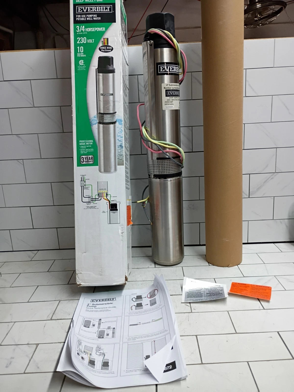 Everbilt EFSUB7-123HD, 3/4 HP Submersible 3 Wire 10 GPM Deep Well Water Pump, OB