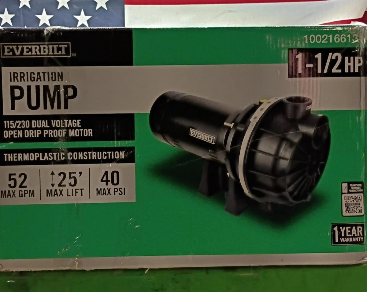 Everbilt HDLS15P, Lawn Irrigation Pump Plastic 1-1/2HP, 52 GPM **PARTS ONLY**