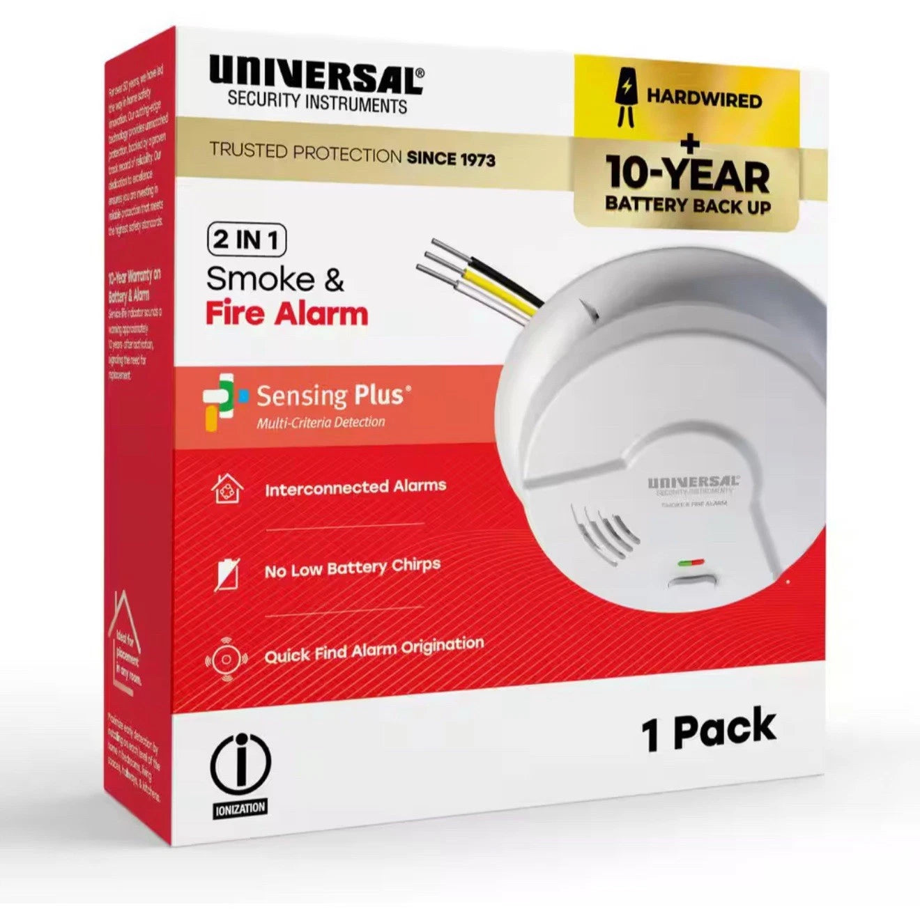 Hardwired and 10-Year Battery Backup Smoke Detector with Ionization Sensor