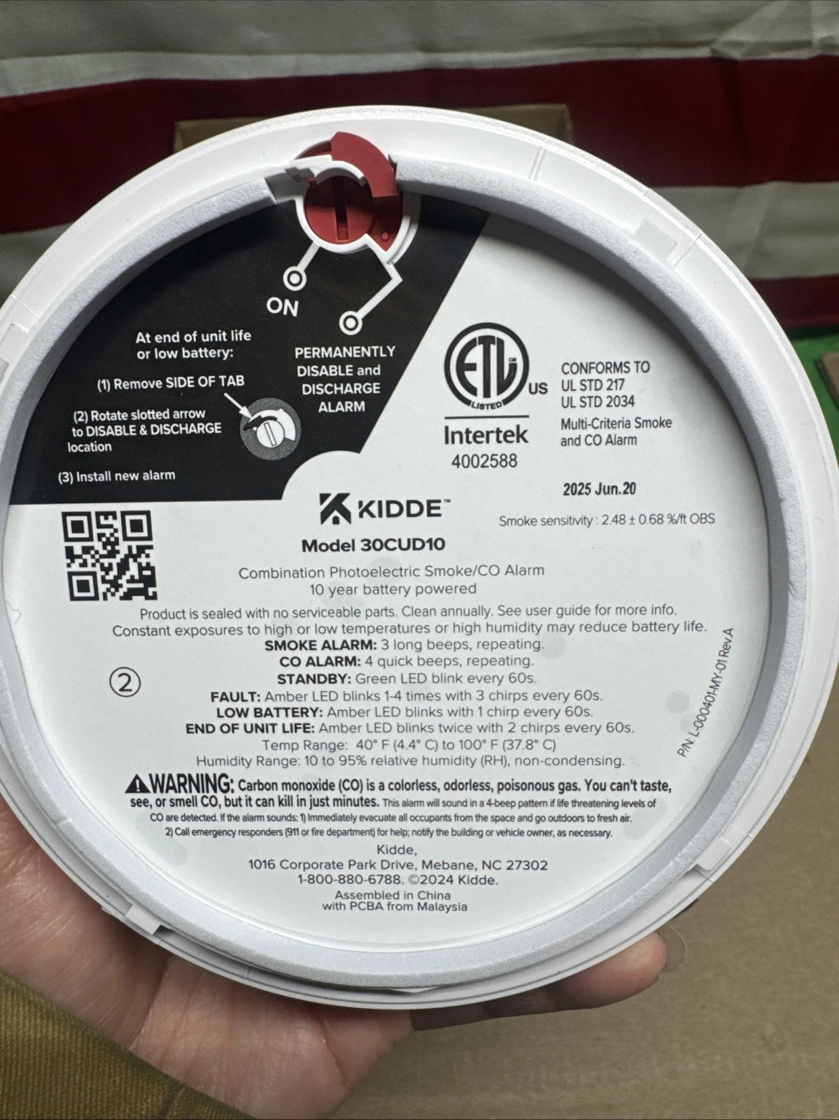 Kidde Smoke & CO Detector, 10-Year Battery, LED Warning Indicators 30CUD10•