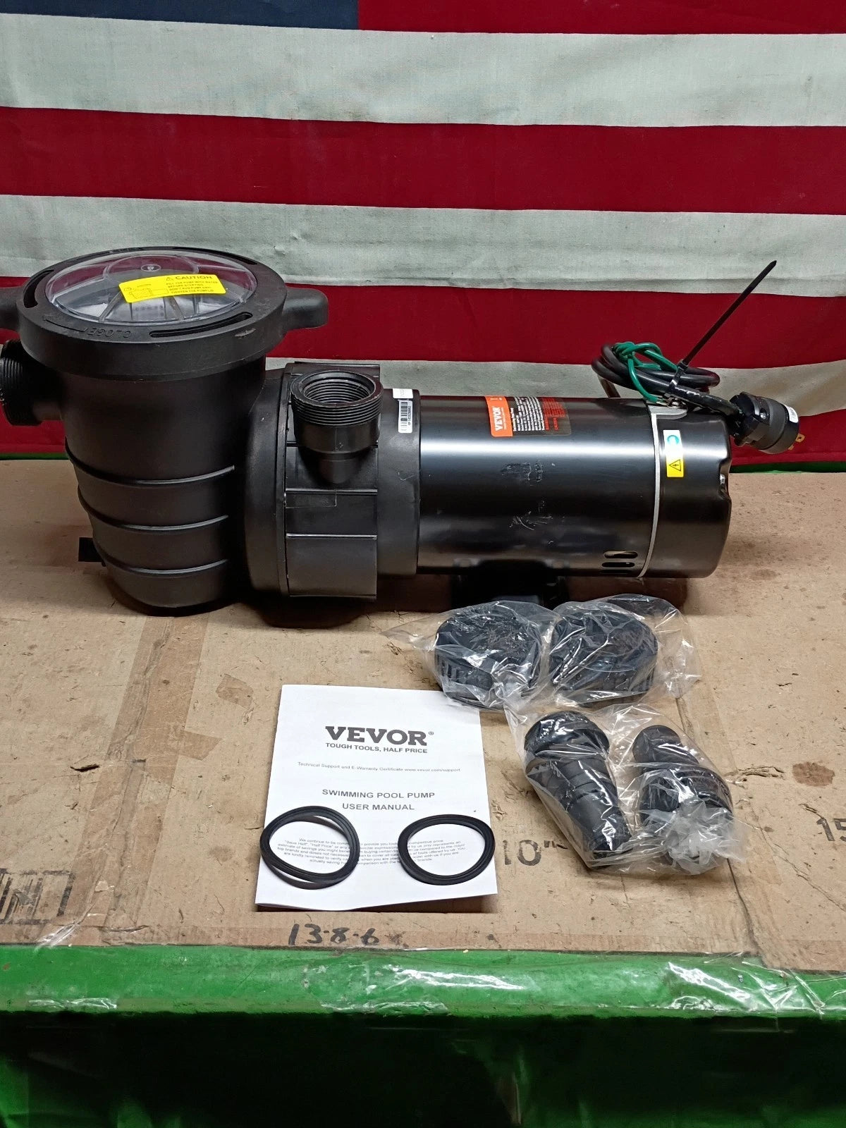 VEVOR HAP1100, Swimming Pool Pump, 1.5 HP 115 V, 1100W Single Speed Pump, OB,